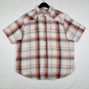 Redhead Shirt Mens 2XL Orange‎ White Short Sleeve Button Up Plaid